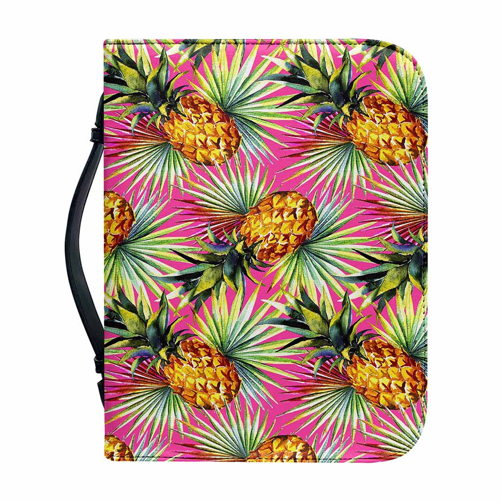 Pink Watercolor Pineapple Pattern Print Leather Bible Cover