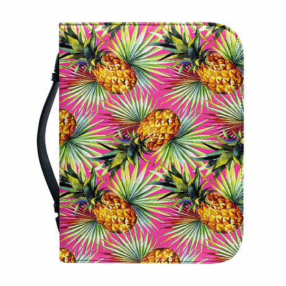 Pink Watercolor Pineapple Pattern Print Leather Bible Cover