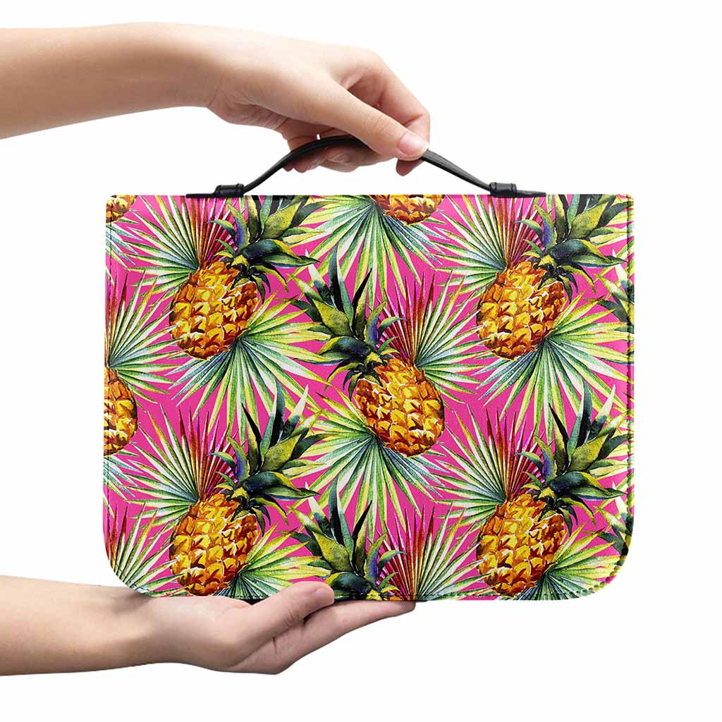 Pink Watercolor Pineapple Pattern Print Leather Bible Cover