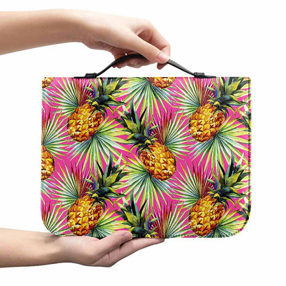 Pink Watercolor Pineapple Pattern Print Leather Bible Cover