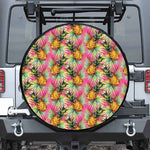 Pink Watercolor Pineapple Pattern Print Leather Spare Tire Cover