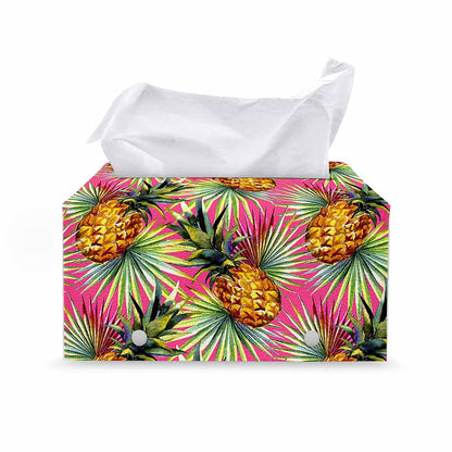Pink Watercolor Pineapple Pattern Print Leather Tissue Box Cover