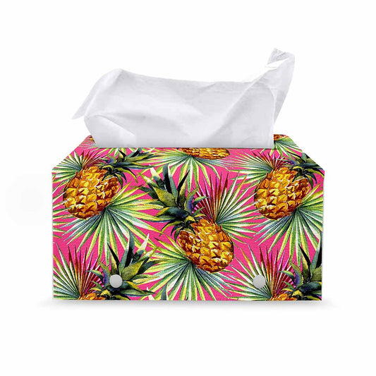 Pink Watercolor Pineapple Pattern Print Leather Tissue Box Cover