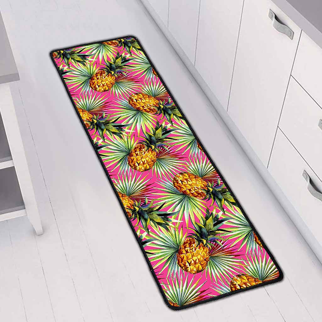 Pink Watercolor Pineapple Pattern Print Long Kitchen Mat