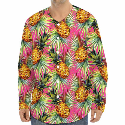 Pink Watercolor Pineapple Pattern Print Long Sleeve Baseball Jersey