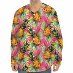 Pink Watercolor Pineapple Pattern Print Long Sleeve Baseball Jersey