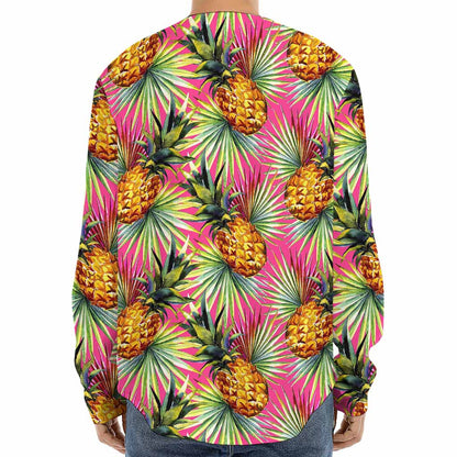 Pink Watercolor Pineapple Pattern Print Long Sleeve Baseball Jersey