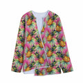 Pink Watercolor Pineapple Pattern Print Long Sleeve Short Coat