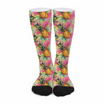 Pink Watercolor Pineapple Pattern Print Long Socks