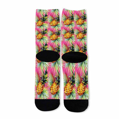 Pink Watercolor Pineapple Pattern Print Long Socks