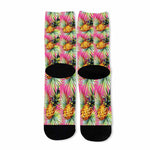Pink Watercolor Pineapple Pattern Print Long Socks