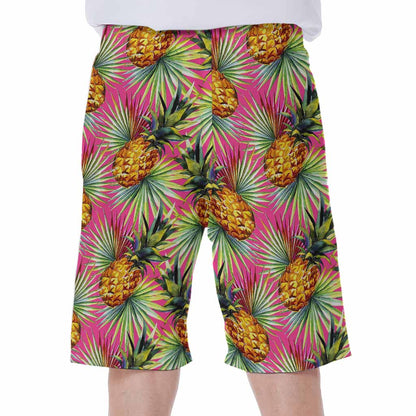 Pink Watercolor Pineapple Pattern Print Men's Beach Shorts