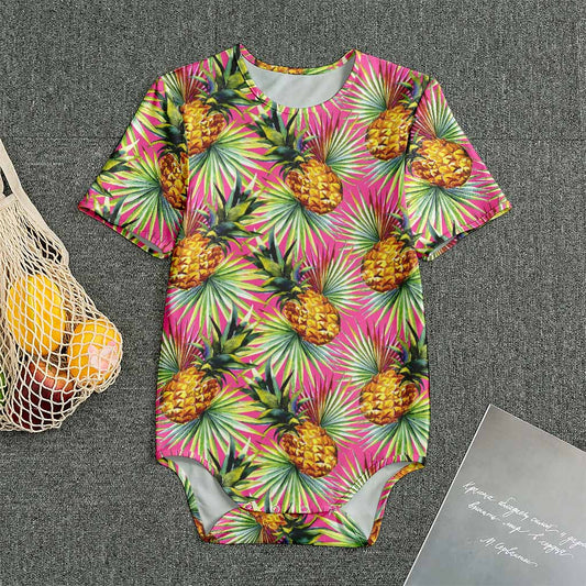 Pink Watercolor Pineapple Pattern Print Men's Bodysuit