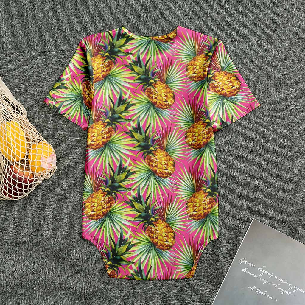 Pink Watercolor Pineapple Pattern Print Men's Bodysuit