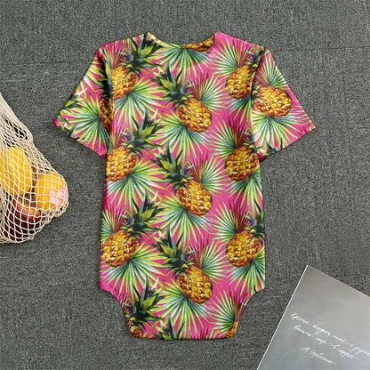 Pink Watercolor Pineapple Pattern Print Men's Bodysuit
