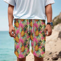 Pink Watercolor Pineapple Pattern Print Men's Cargo Shorts