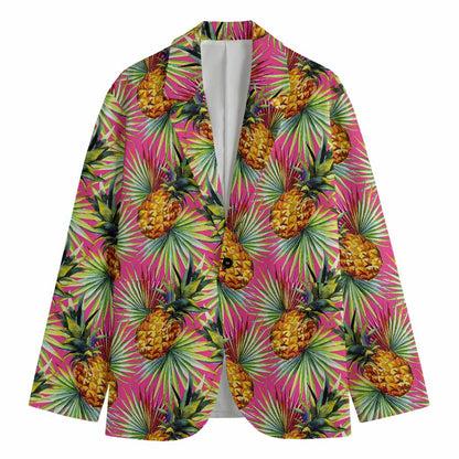 Pink Watercolor Pineapple Pattern Print Men's Cotton Blazer