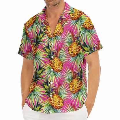 Pink Watercolor Pineapple Pattern Print Men's Deep V-Neck Shirt
