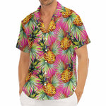 Pink Watercolor Pineapple Pattern Print Men's Deep V-Neck Shirt