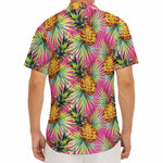 Pink Watercolor Pineapple Pattern Print Men's Deep V-Neck Shirt