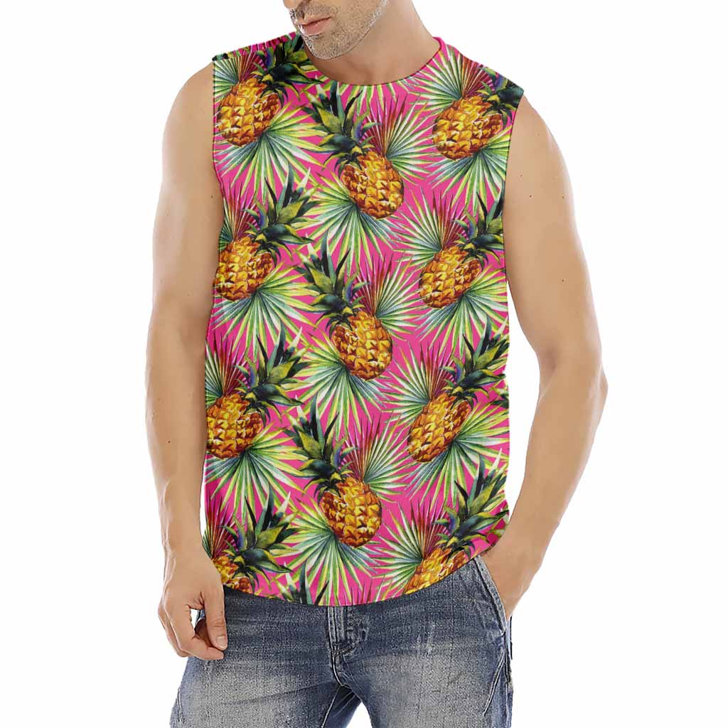 Pink Watercolor Pineapple Pattern Print Men's Fitness Tank Top