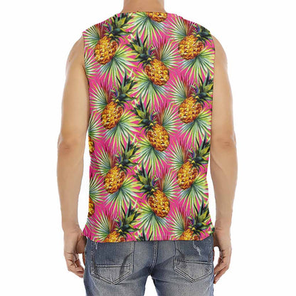 Pink Watercolor Pineapple Pattern Print Men's Fitness Tank Top