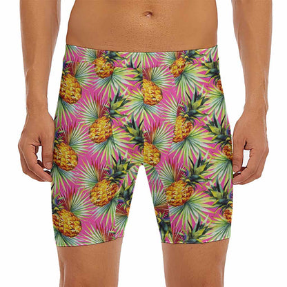 Pink Watercolor Pineapple Pattern Print Men's Long Boxer Briefs