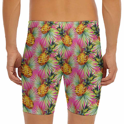 Pink Watercolor Pineapple Pattern Print Men's Long Boxer Briefs