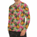 Pink Watercolor Pineapple Pattern Print Men's Long Sleeve Rash Guard