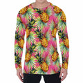 Pink Watercolor Pineapple Pattern Print Men's Long Sleeve T-Shirt