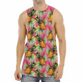 Pink Watercolor Pineapple Pattern Print Men's Muscle Tank Top