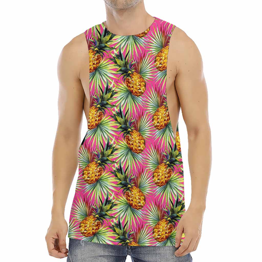 Pink Watercolor Pineapple Pattern Print Men's Muscle Tank Top