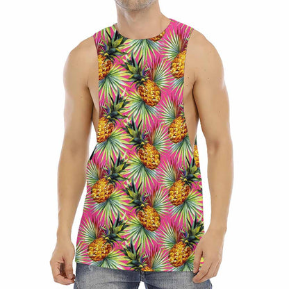 Pink Watercolor Pineapple Pattern Print Men's Muscle Tank Top