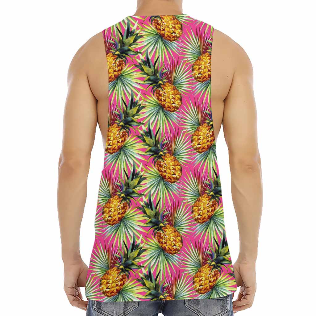 Pink Watercolor Pineapple Pattern Print Men's Muscle Tank Top