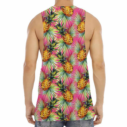 Pink Watercolor Pineapple Pattern Print Men's Muscle Tank Top