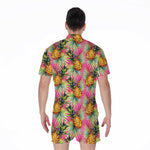 Pink Watercolor Pineapple Pattern Print Men's Rompers
