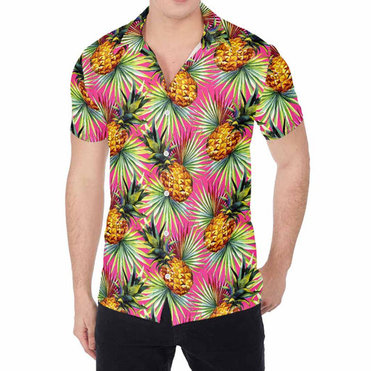 Pink Watercolor Pineapple Pattern Print Men's Shirt