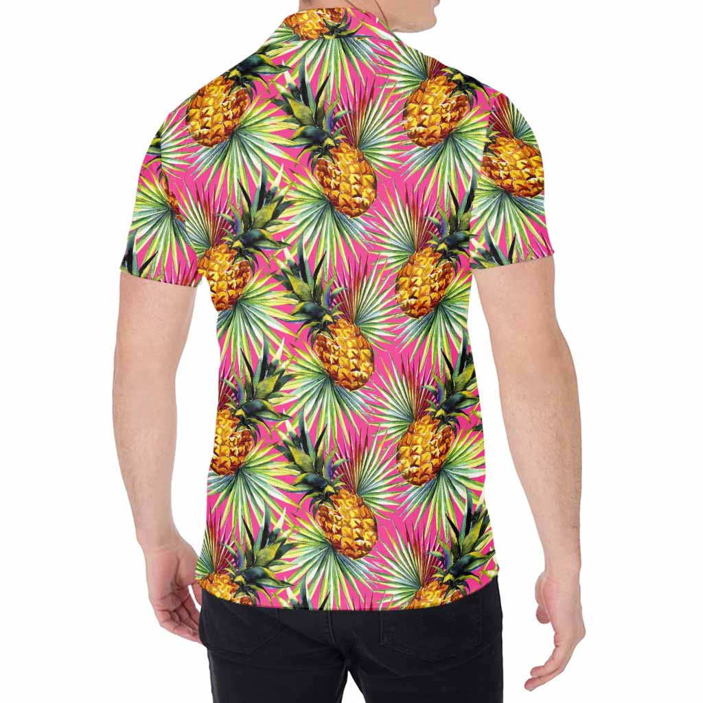 Pink Watercolor Pineapple Pattern Print Men's Shirt