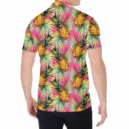 Pink Watercolor Pineapple Pattern Print Men's Shirt