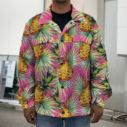 Pink Watercolor Pineapple Pattern Print Men's Shirt Jacket
