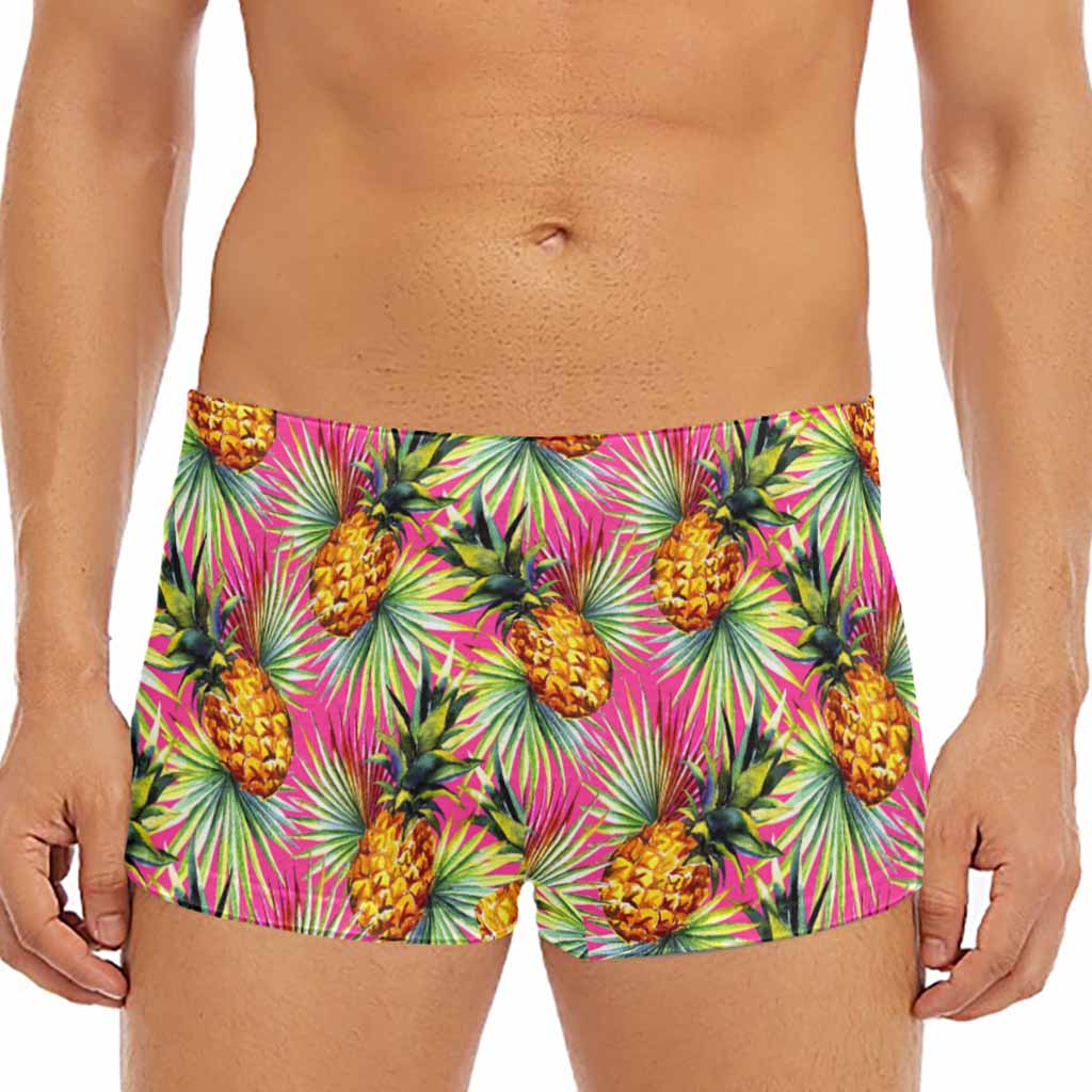 Pink Watercolor Pineapple Pattern Print Men's Short Boxer Briefs