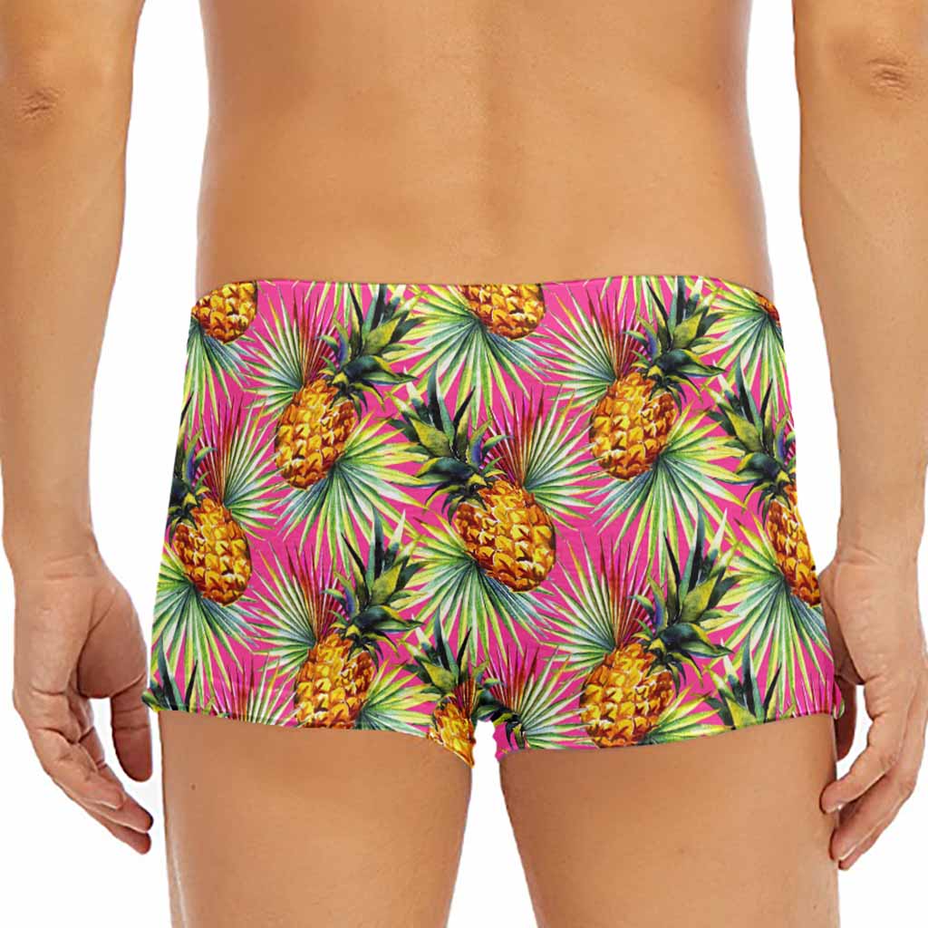 Pink Watercolor Pineapple Pattern Print Men's Short Boxer Briefs
