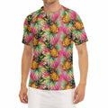 Pink Watercolor Pineapple Pattern Print Men's Short Sleeve Rash Guard