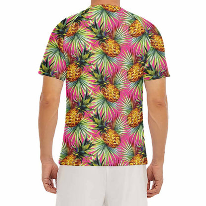 Pink Watercolor Pineapple Pattern Print Men's Short Sleeve Rash Guard