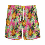 Pink Watercolor Pineapple Pattern Print Men's Sports Shorts