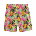 Pink Watercolor Pineapple Pattern Print Men's Sports Shorts