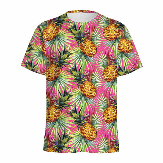 Pink Watercolor Pineapple Pattern Print Men's Sports T-Shirt