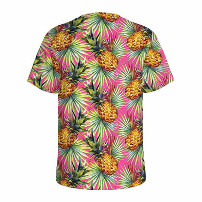 Pink Watercolor Pineapple Pattern Print Men's Sports T-Shirt