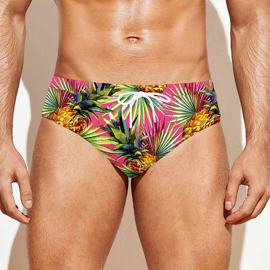 Pink Watercolor Pineapple Pattern Print Men's Swim Briefs