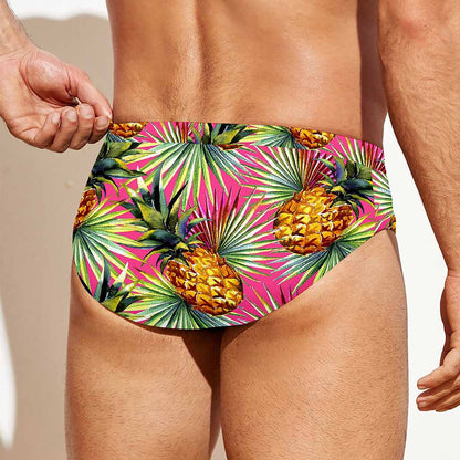 Pink Watercolor Pineapple Pattern Print Men's Swim Briefs